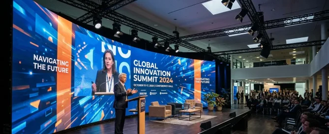 Desain videotron backdrop untuk panggung seminar