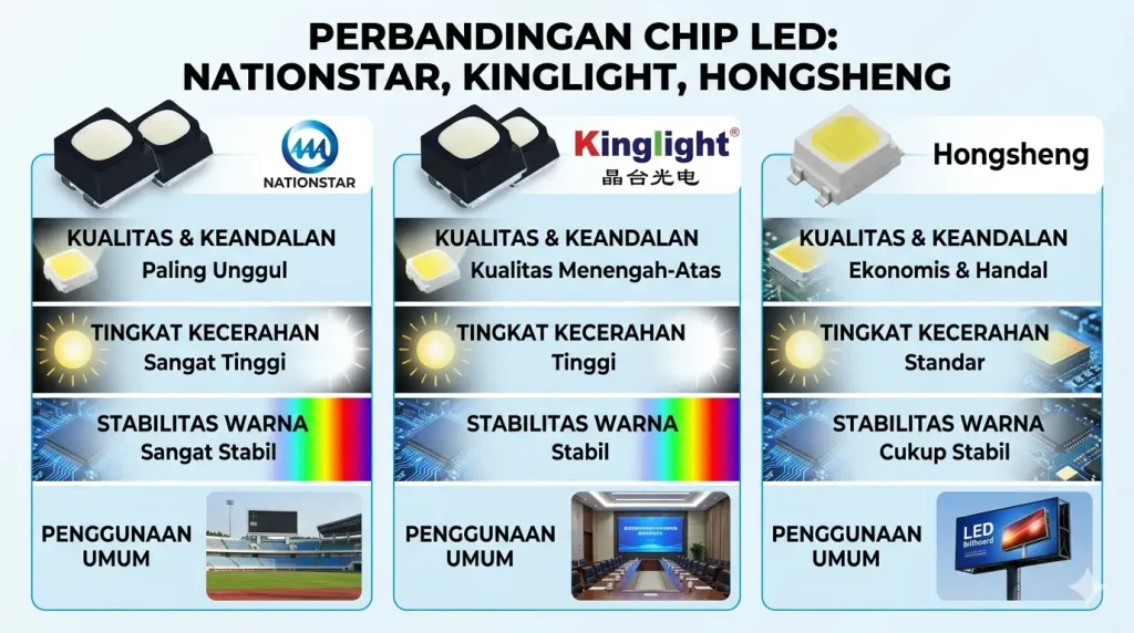 perbedaan LED Nationstar, Kinglight, Hongsheng